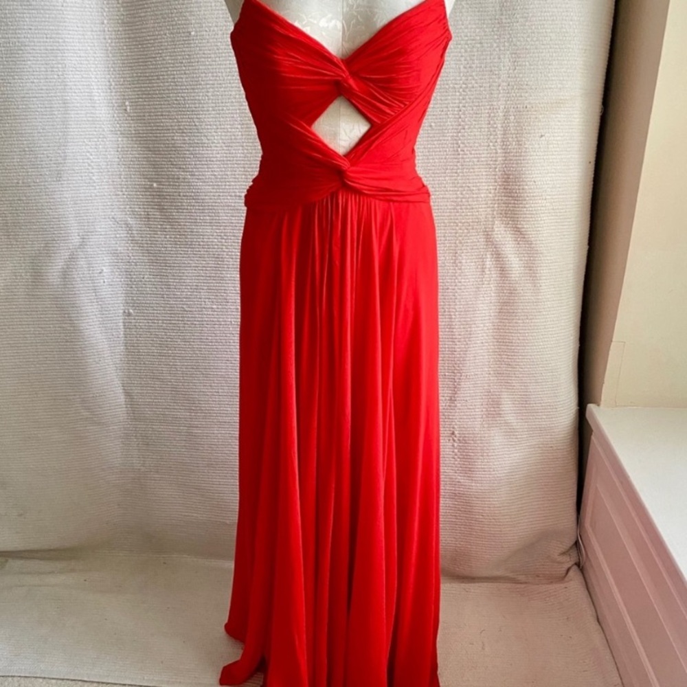 Red bustier cutout gown